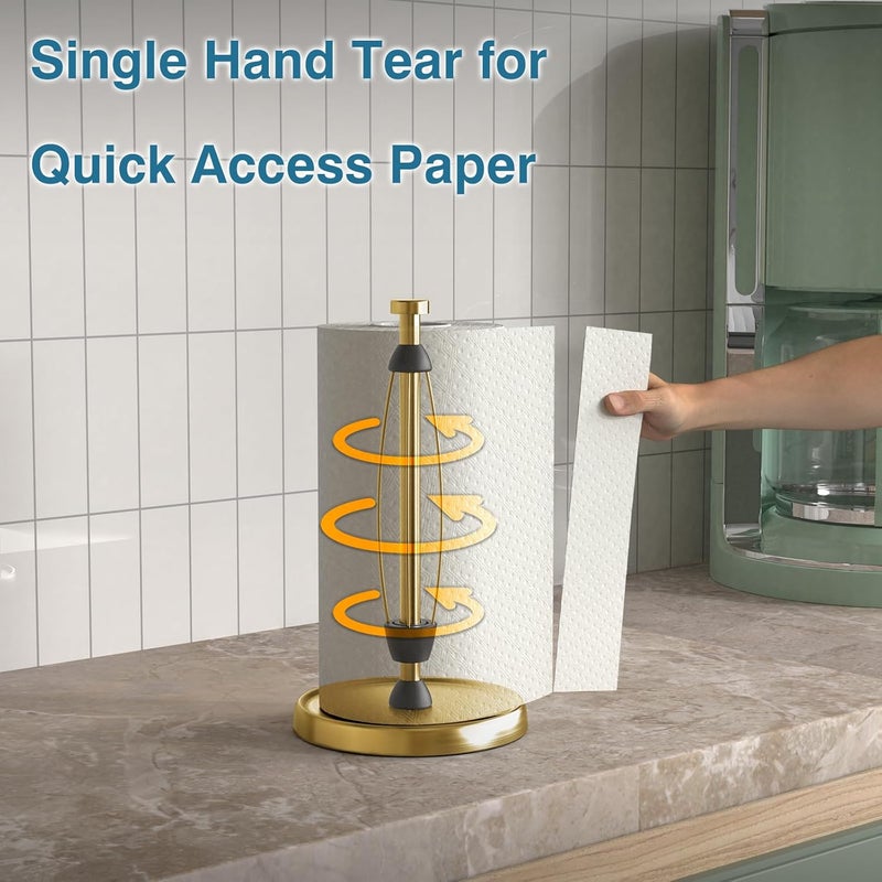 Swaitee Paper Towel Holder Countertop, Gold Kitchen Accessories Decor, Stainless Steel, Weighted Base, Gold, Paper Towel Roll Holder Stand with Ratchet Mechanism for Kitchen Bathroom Farmhouse Essentials - Image 3